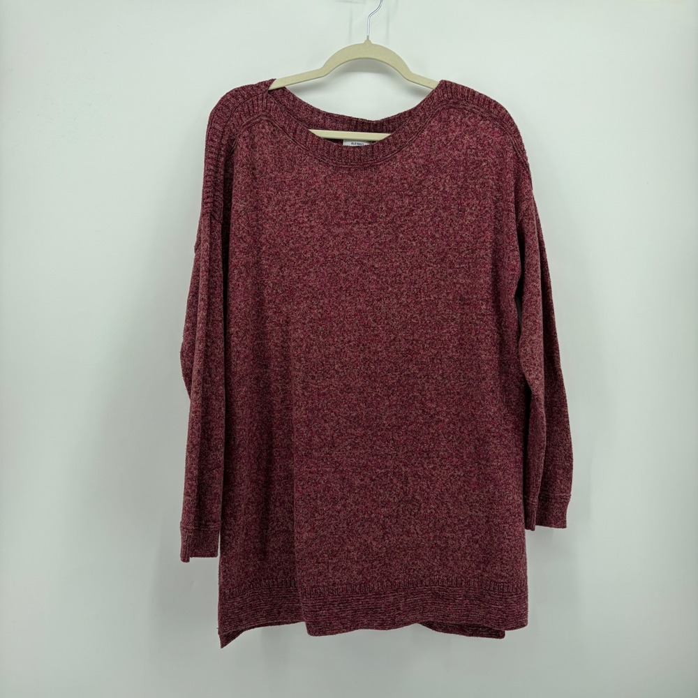 Old Navy Womens XL Burgundy Marled Tunic Sweater Crew Neck Long Sleeve Relaxed